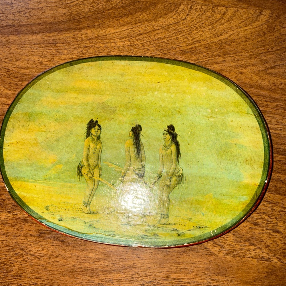 Native Indian women ladies vintage plaque oval OWEN ART WOOD